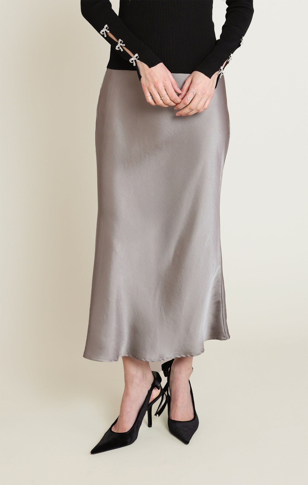 Satin Elastic Waist Maxi Skirt