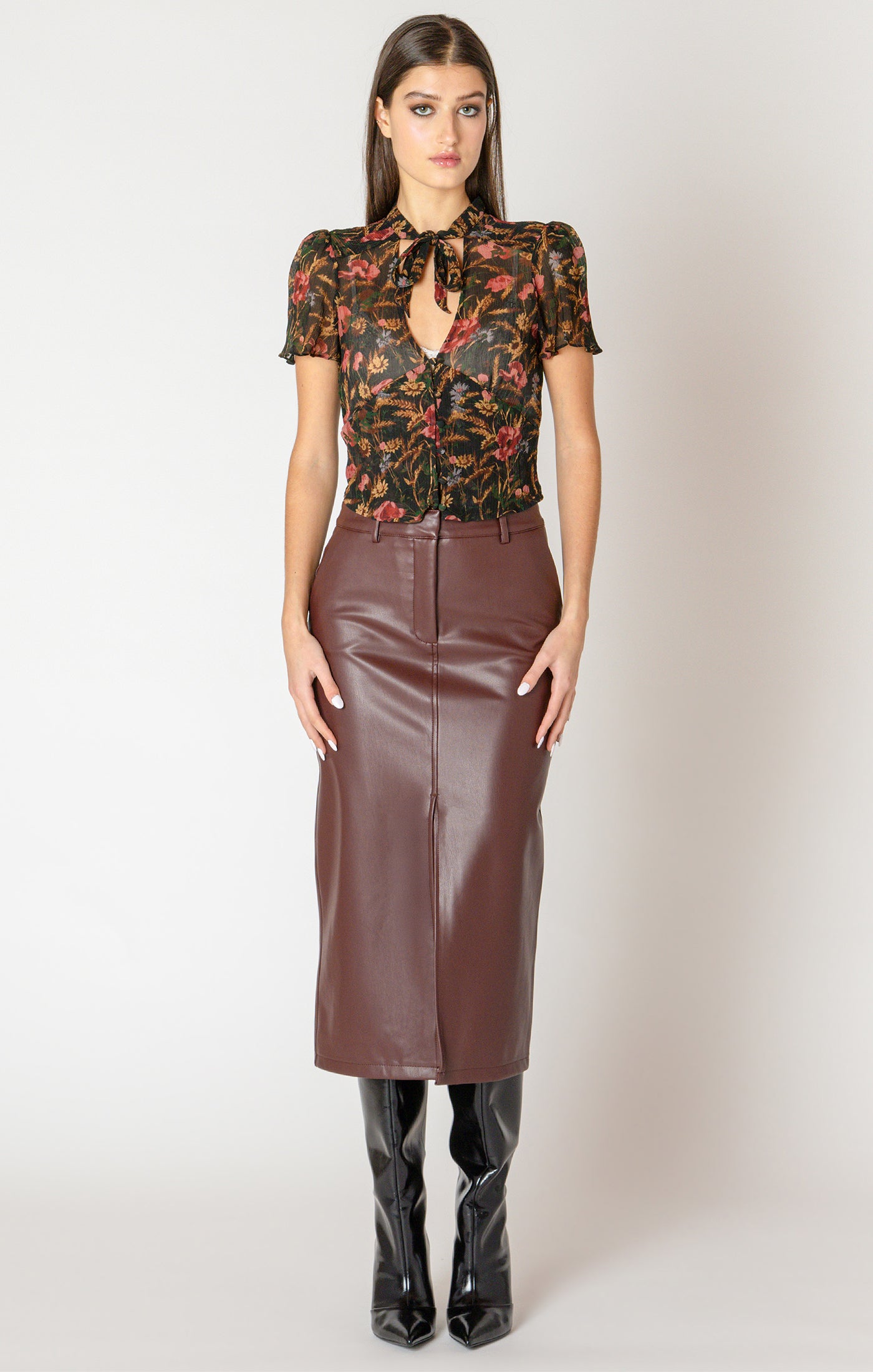 Faux Leather Midi Skirt