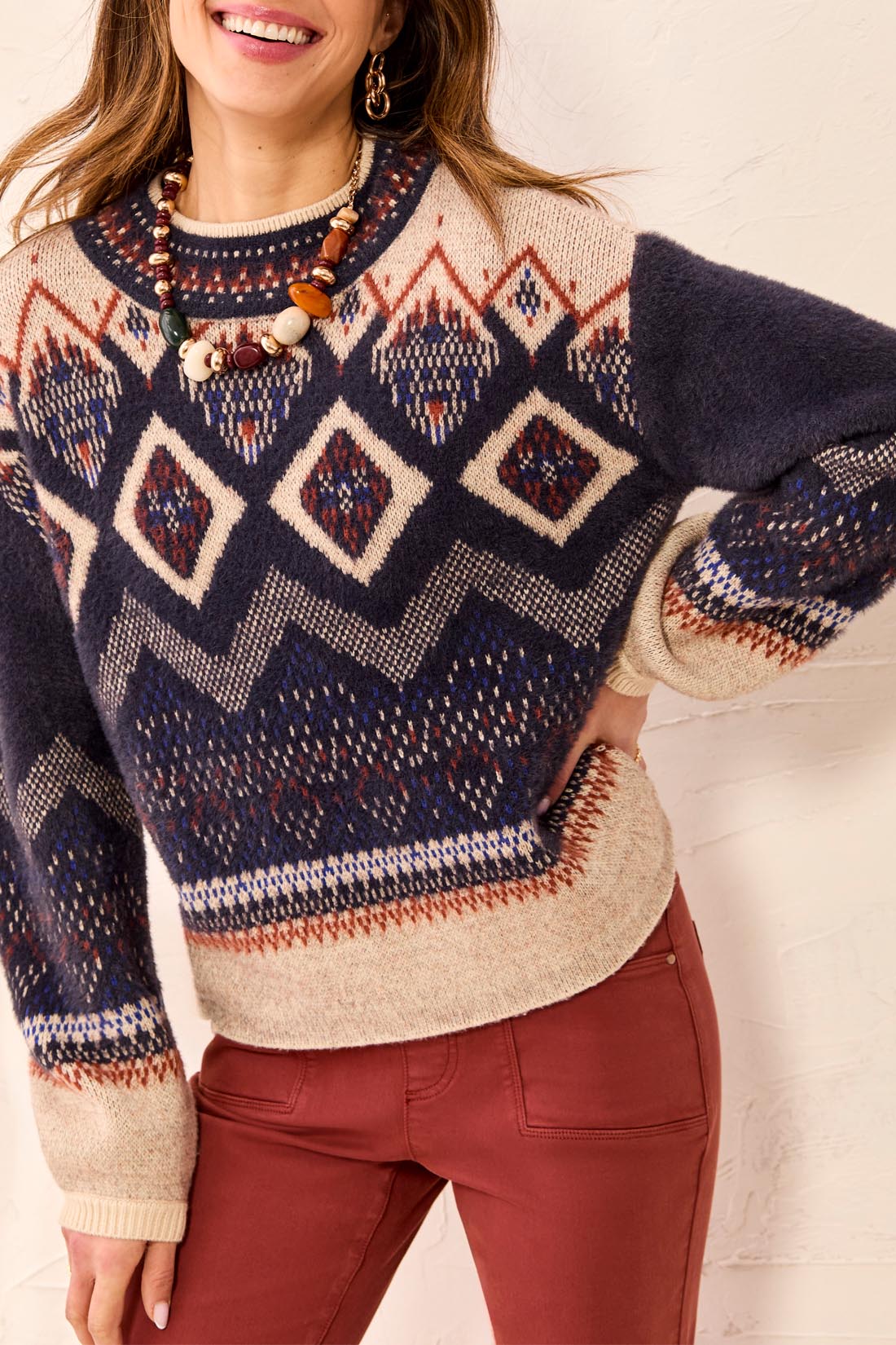 Mock Neck Printed Bubble Sleeve Sweater