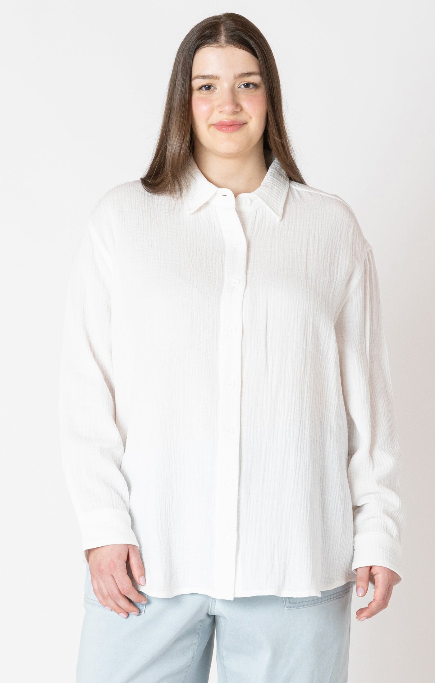 Long Sleeve Textured Button Up Blouse