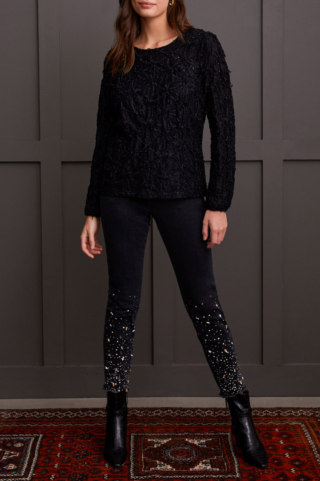 Long Sleeve Textured Crewneck Top