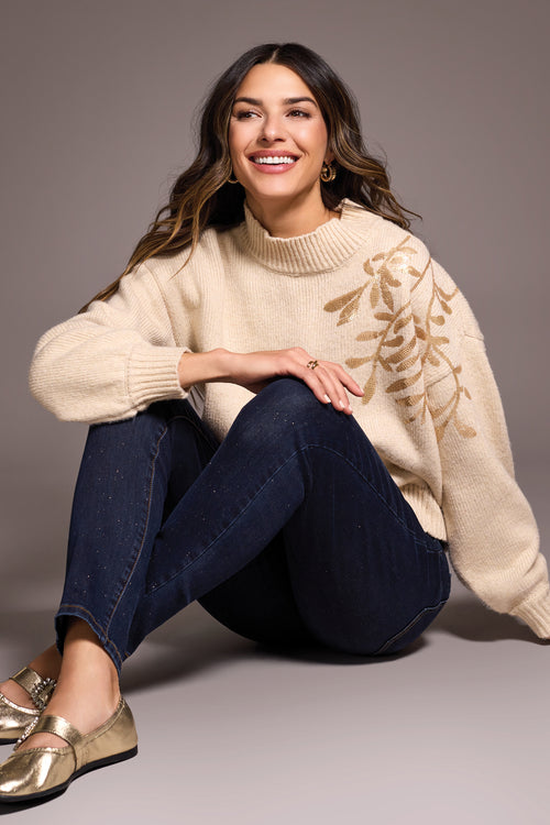 Long Sleeve Mock Neck Sweater with Sequins