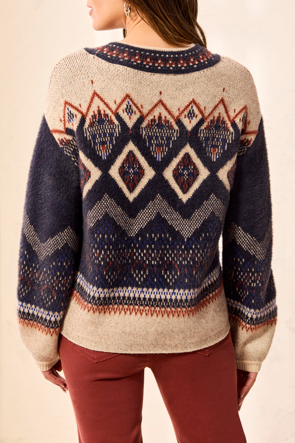 Mock Neck Printed Bubble Sleeve Sweater