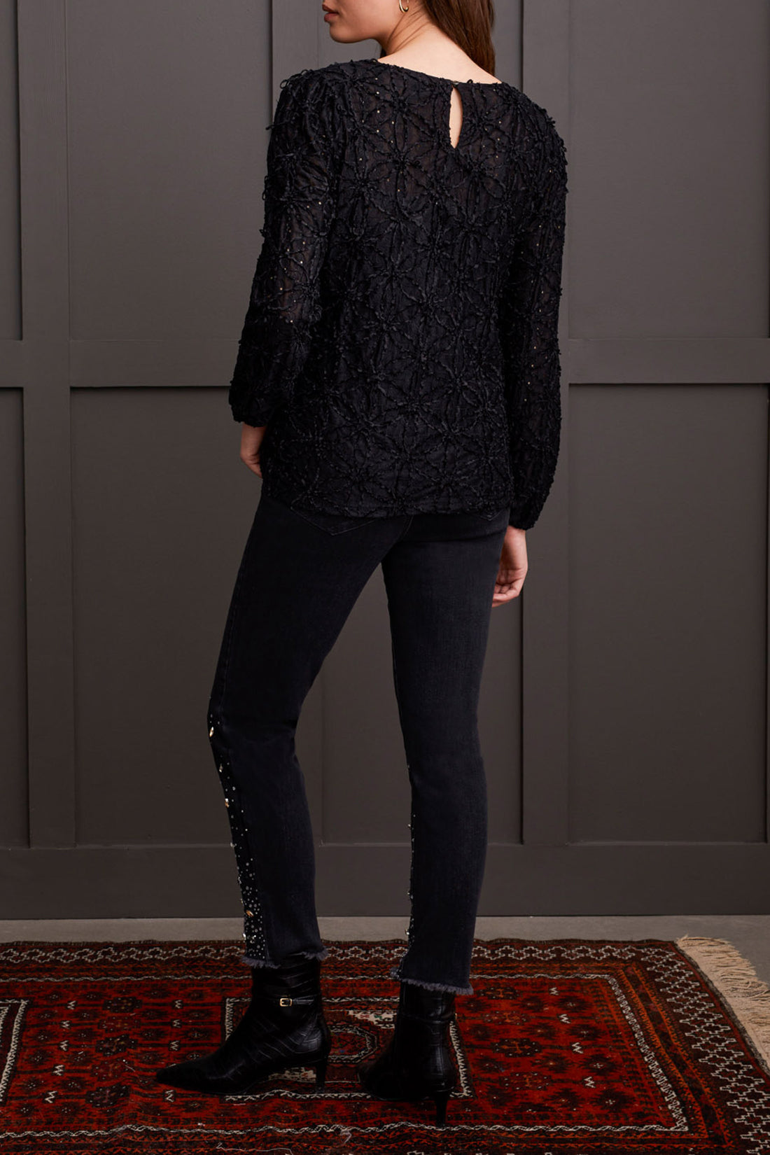 Long Sleeve Textured Crewneck Top