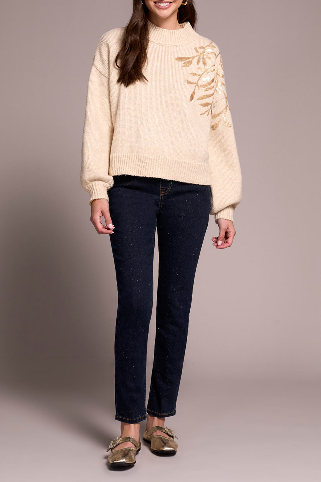 Long Sleeve Mock Neck Sweater with Sequins