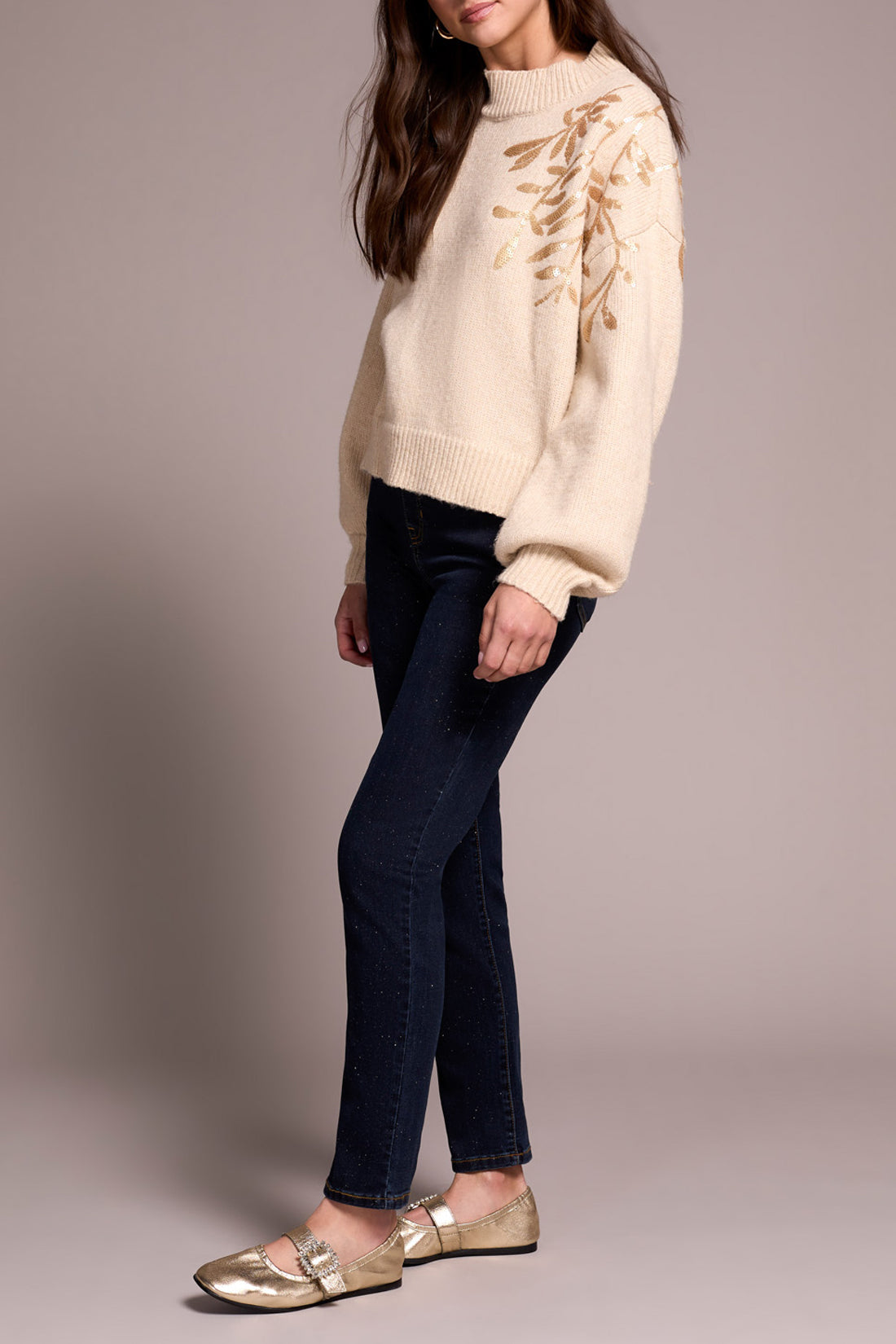 Long Sleeve Mock Neck Sweater with Sequins