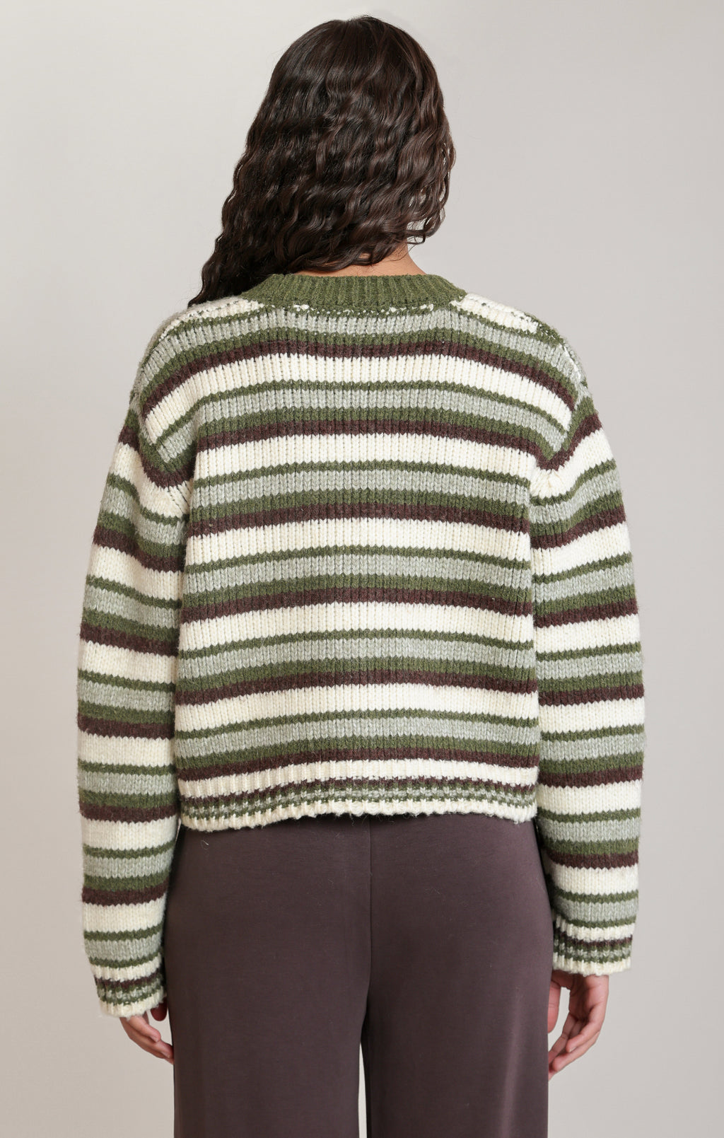 Striped V-Neck Button Front Cardigan