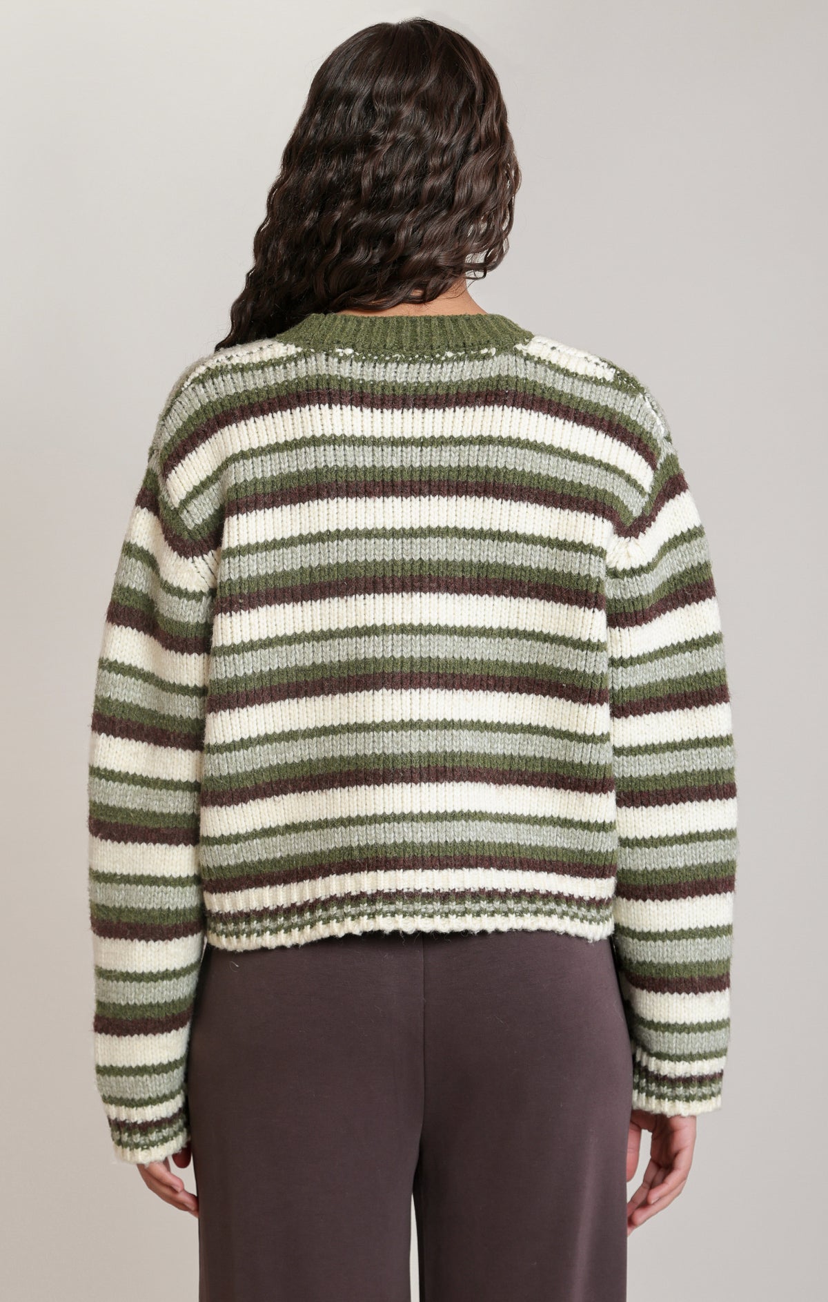 Striped V-Neck Button Front Cardigan