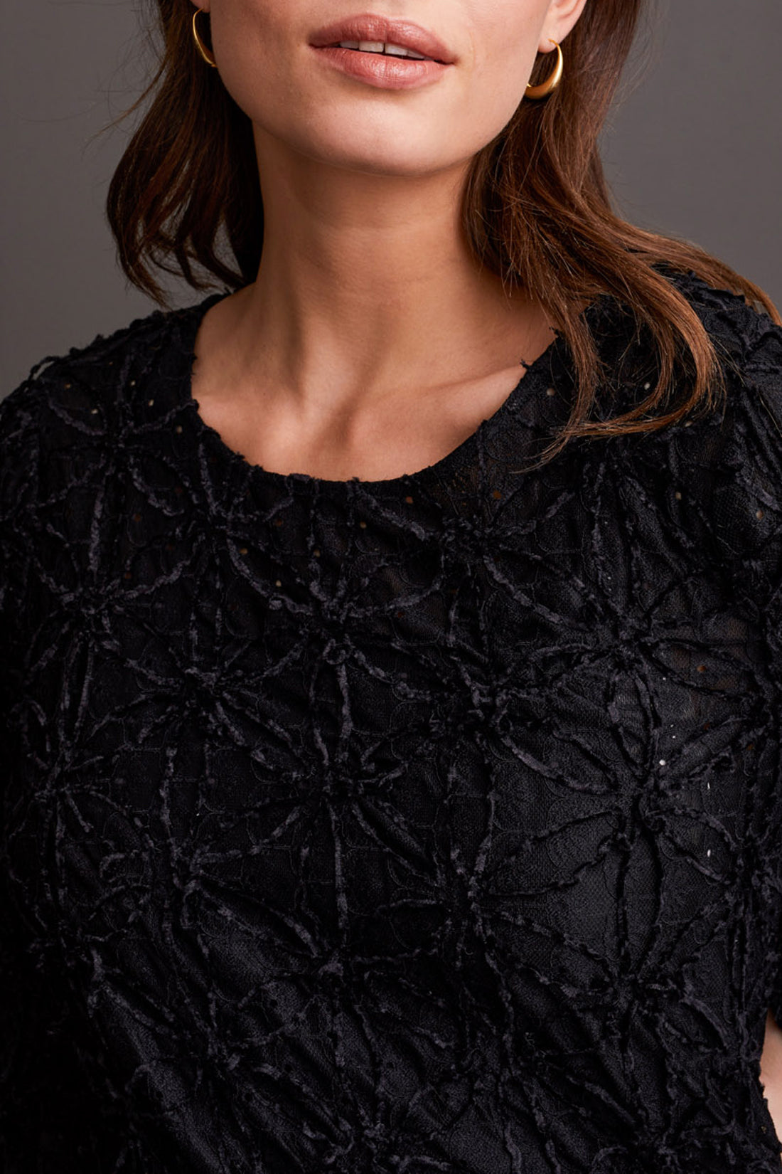 Long Sleeve Textured Crewneck Top