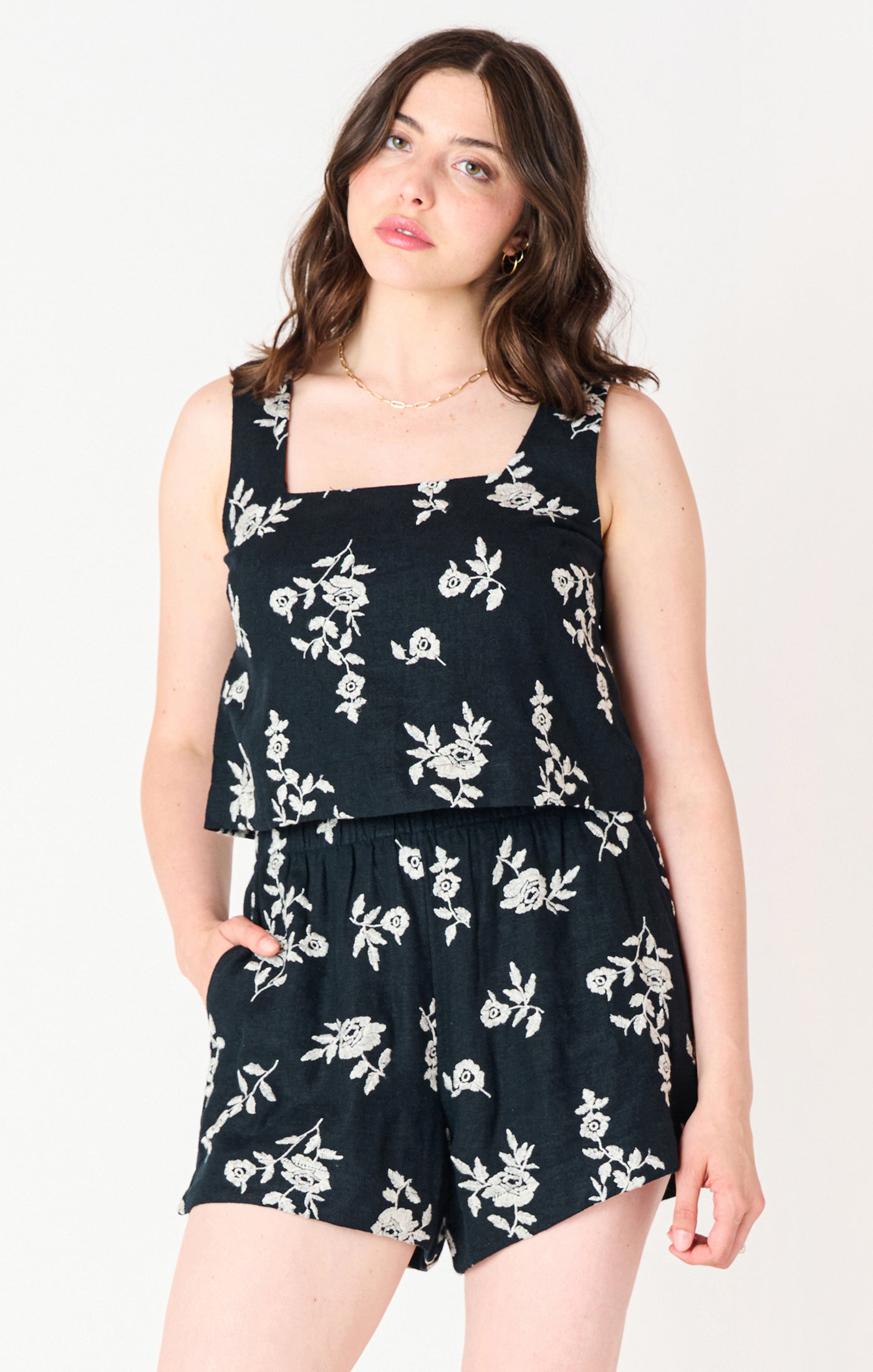 Sleeveless Embroidered Square Neck Top