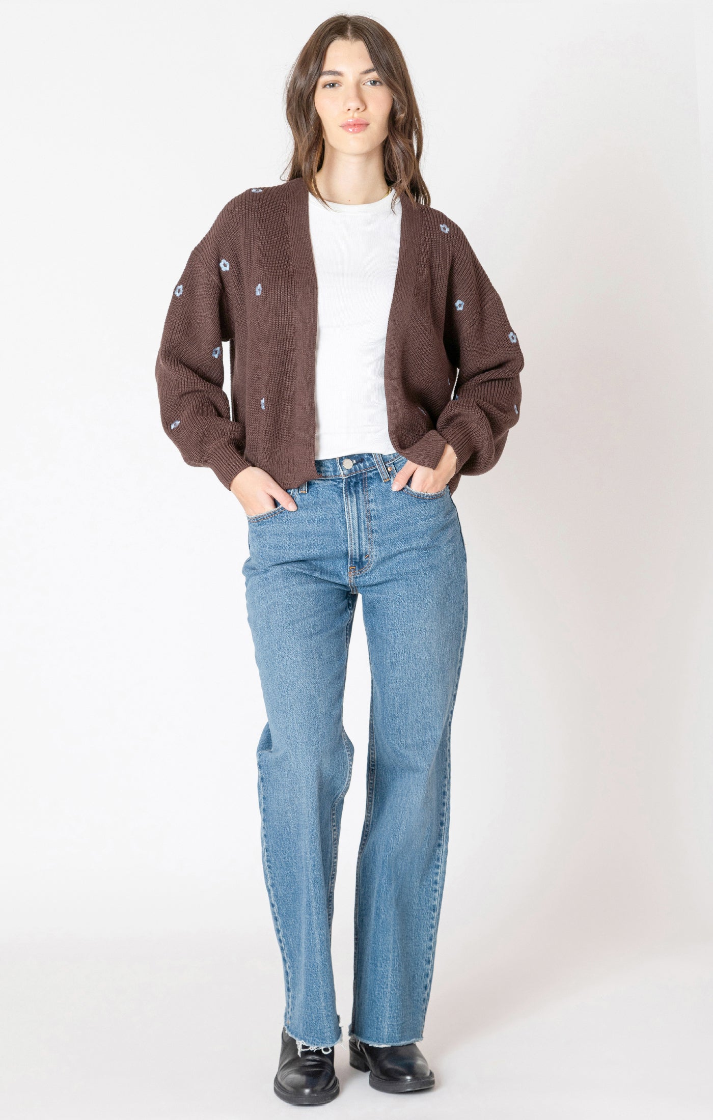Embroidered Open Front Cardigan