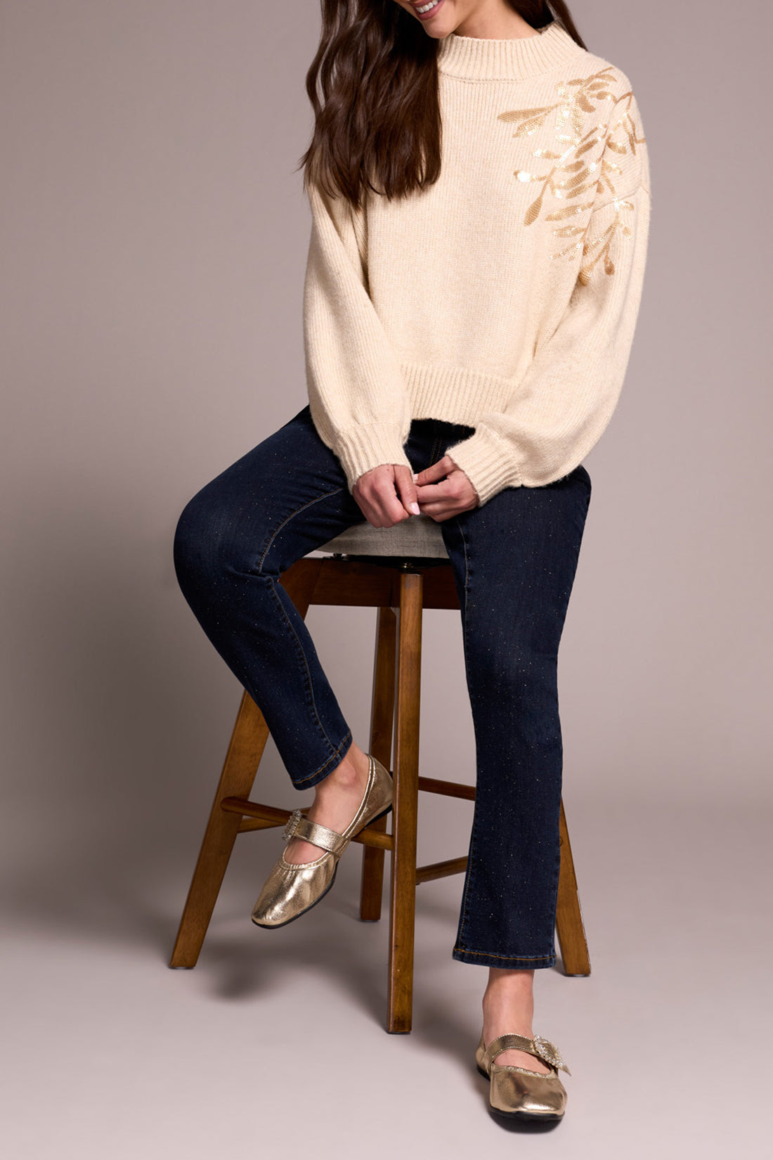 Long Sleeve Mock Neck Sweater with Sequins