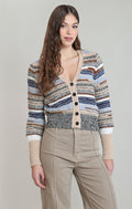 Melange Striped Button Front Cardigan