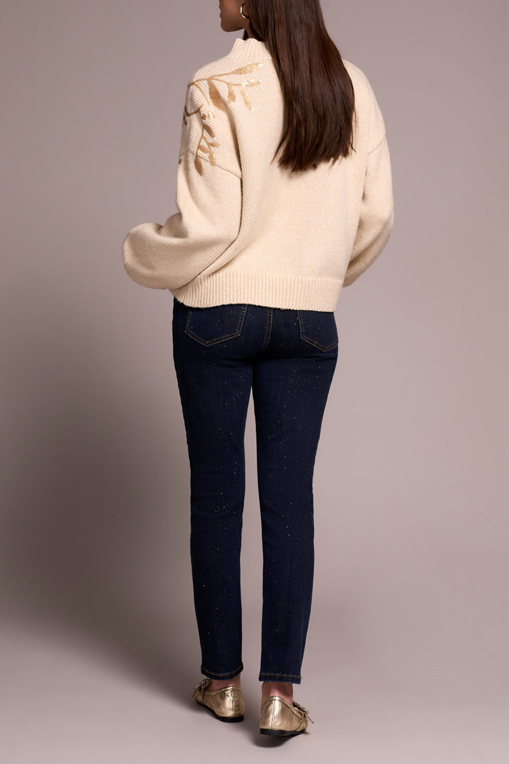 Long Sleeve Mock Neck Sweater with Sequins