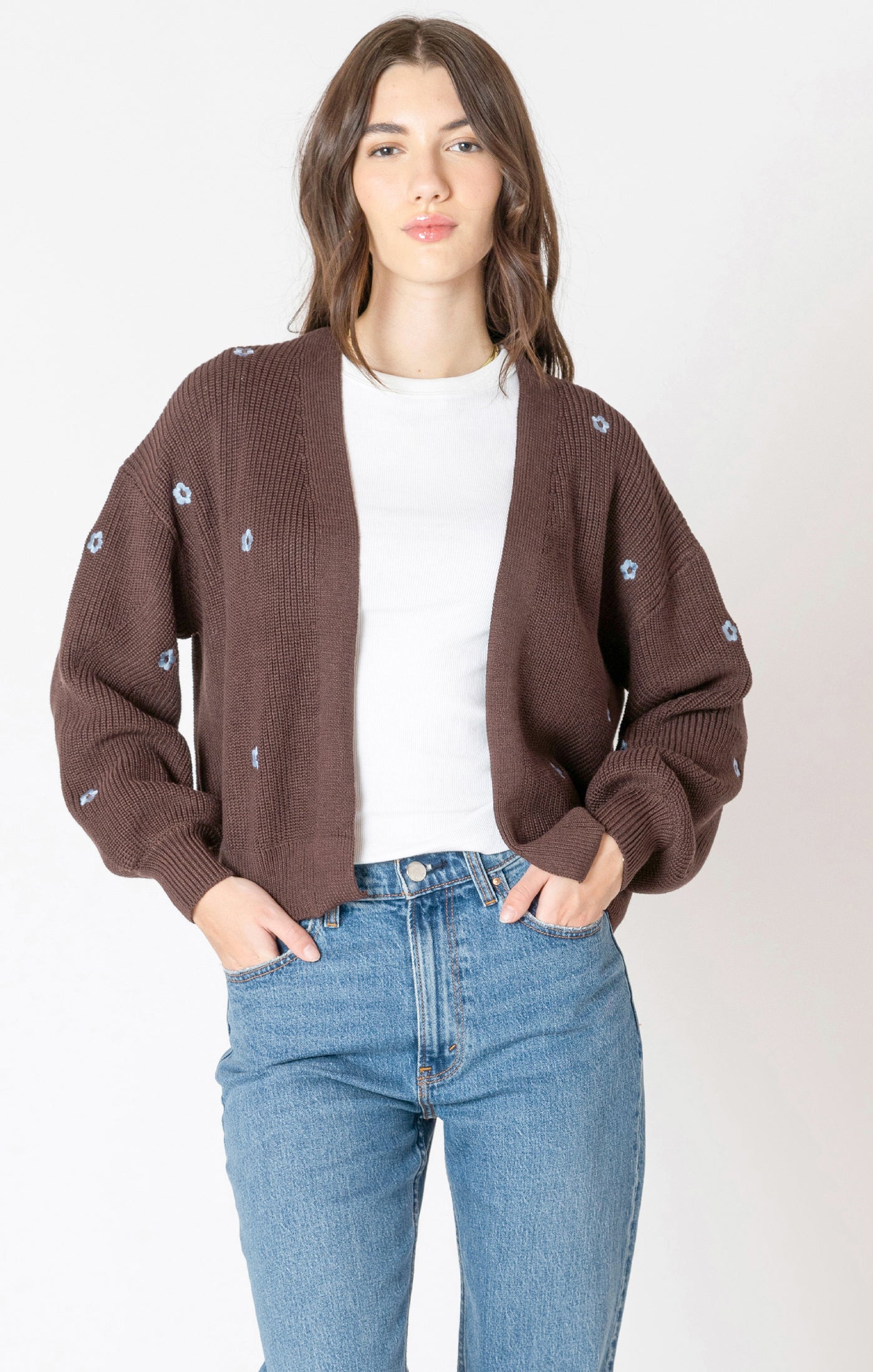 Embroidered Open Front Cardigan