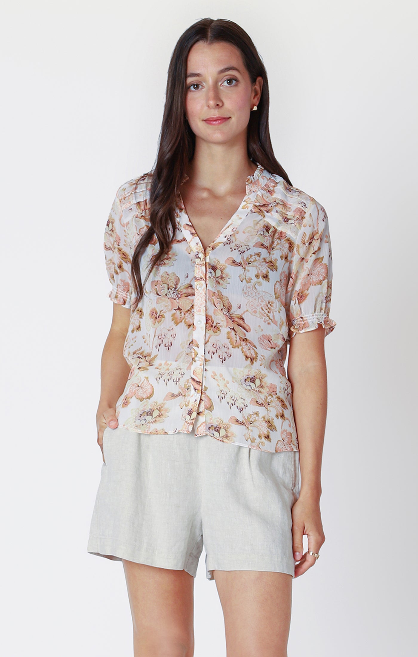 Short Sleeve Button Front Blouse