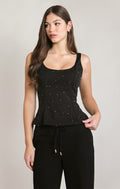 Rhinestone Embellished Peplum Sleeveless Top