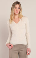 Ribbed V-Neck Henley Top