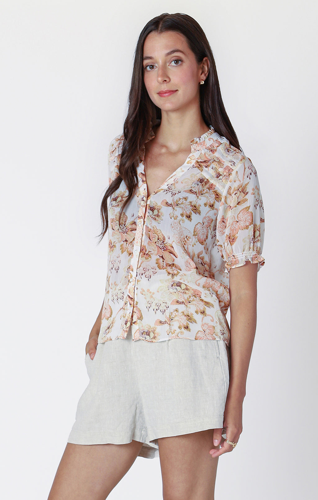 Short Sleeve Button Front Blouse
