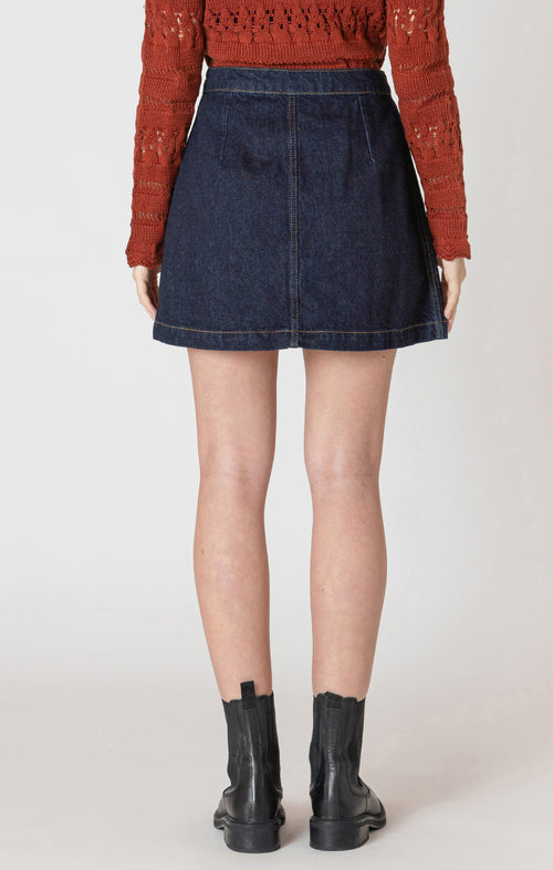 Button Front Denim Mini Skirt