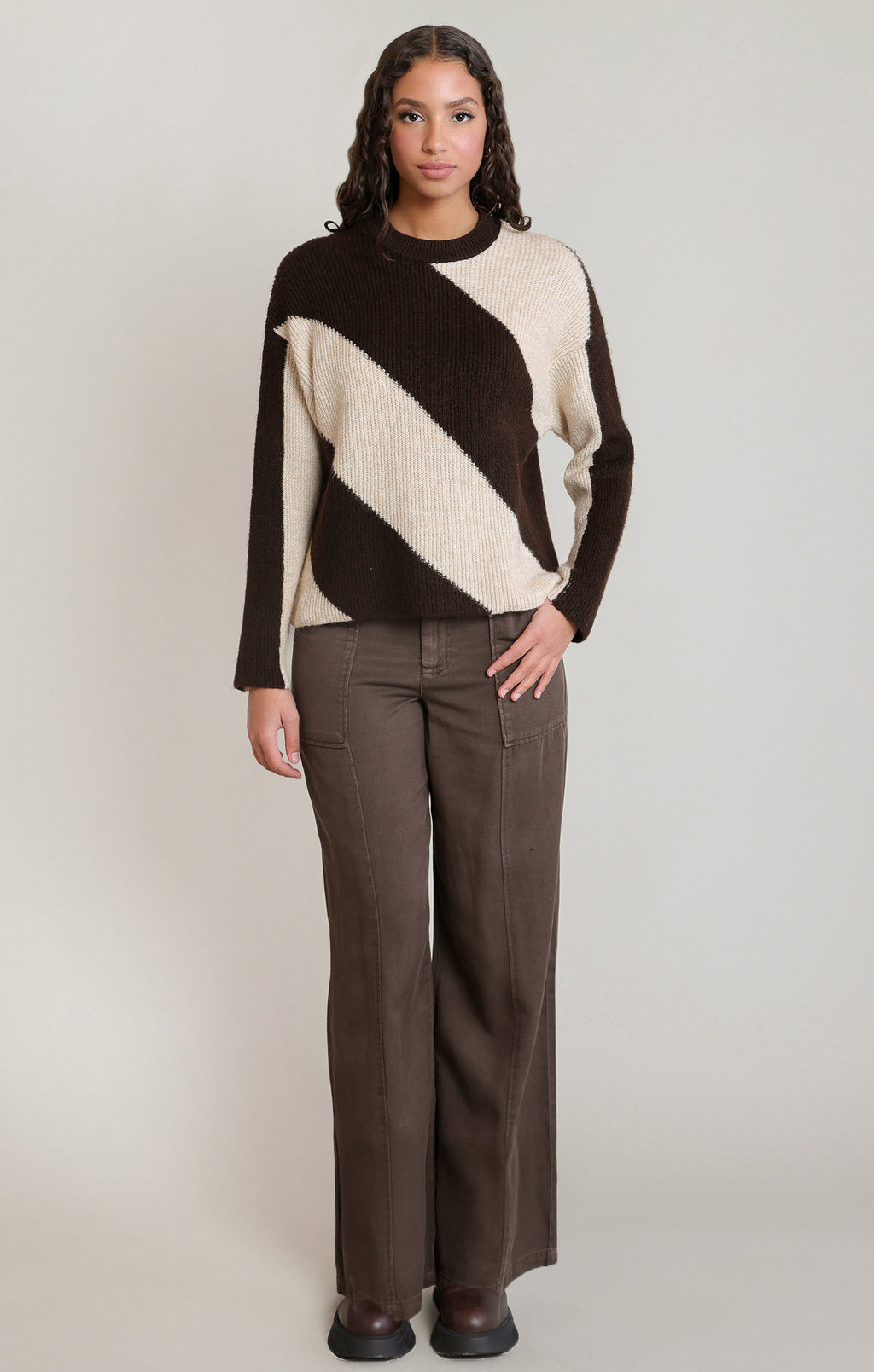 Diagonal Striped Crewneck Sweater