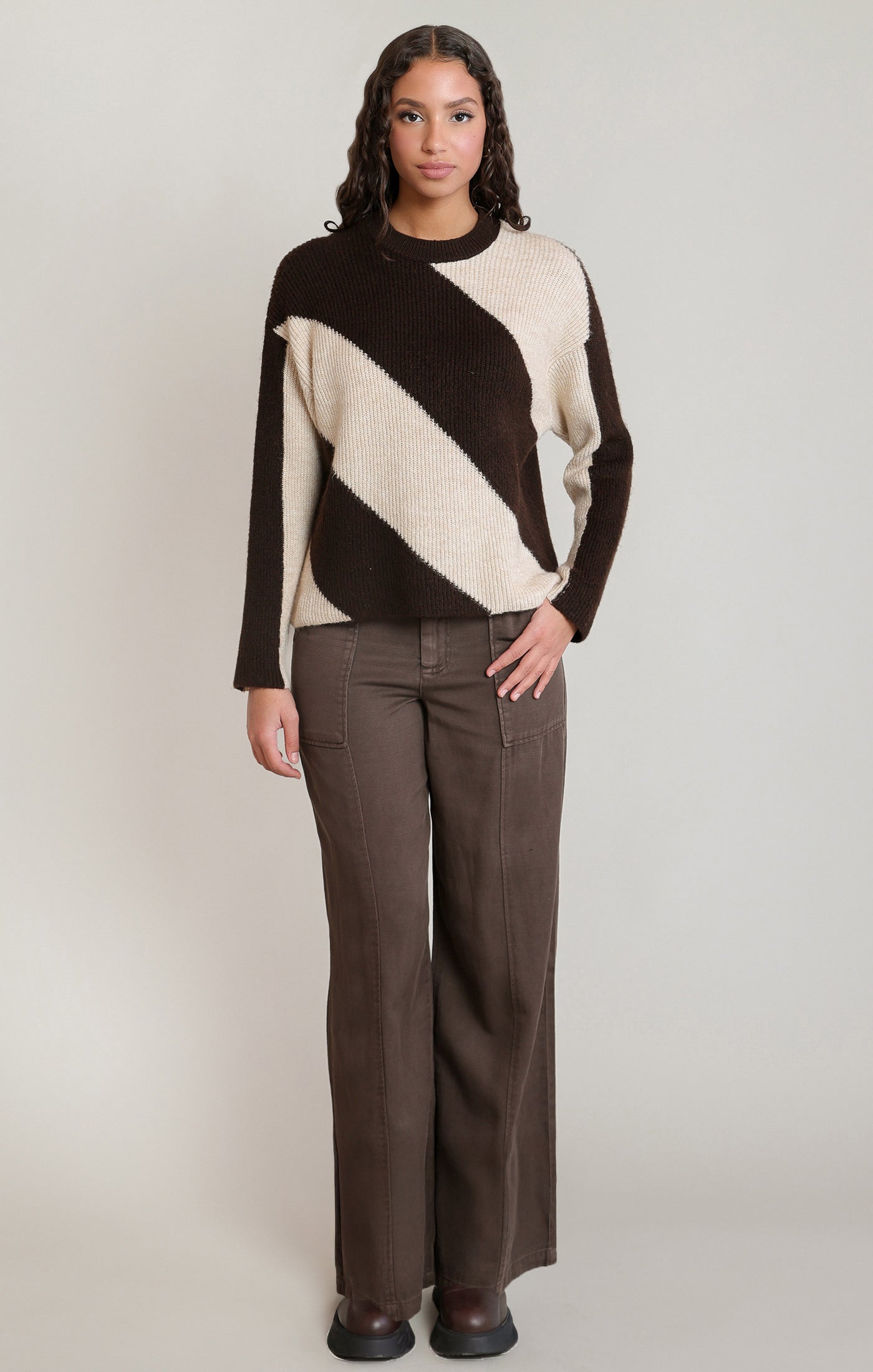 Diagonal Striped Crewneck Sweater