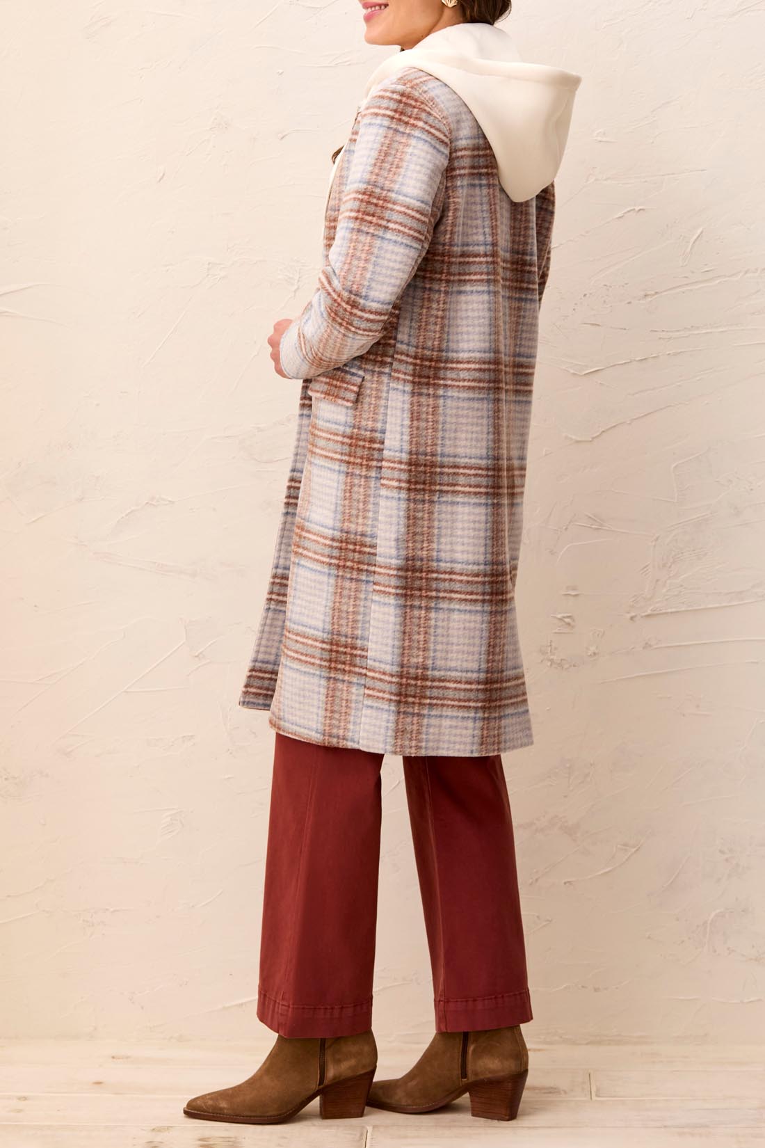 Plaid Car Coat With Removable Fooler Hoodie