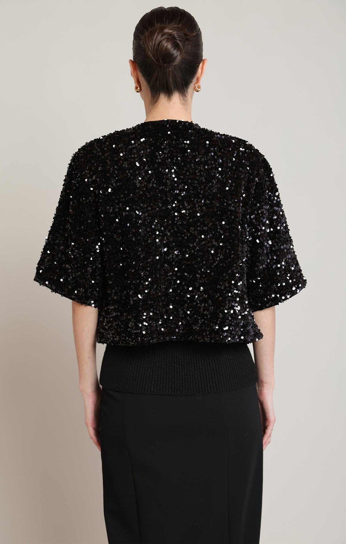 Sequin Open Front Short Sleeve Cardigan