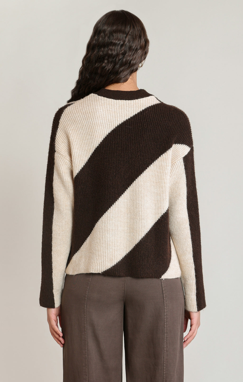 Diagonal Striped Crewneck Sweater