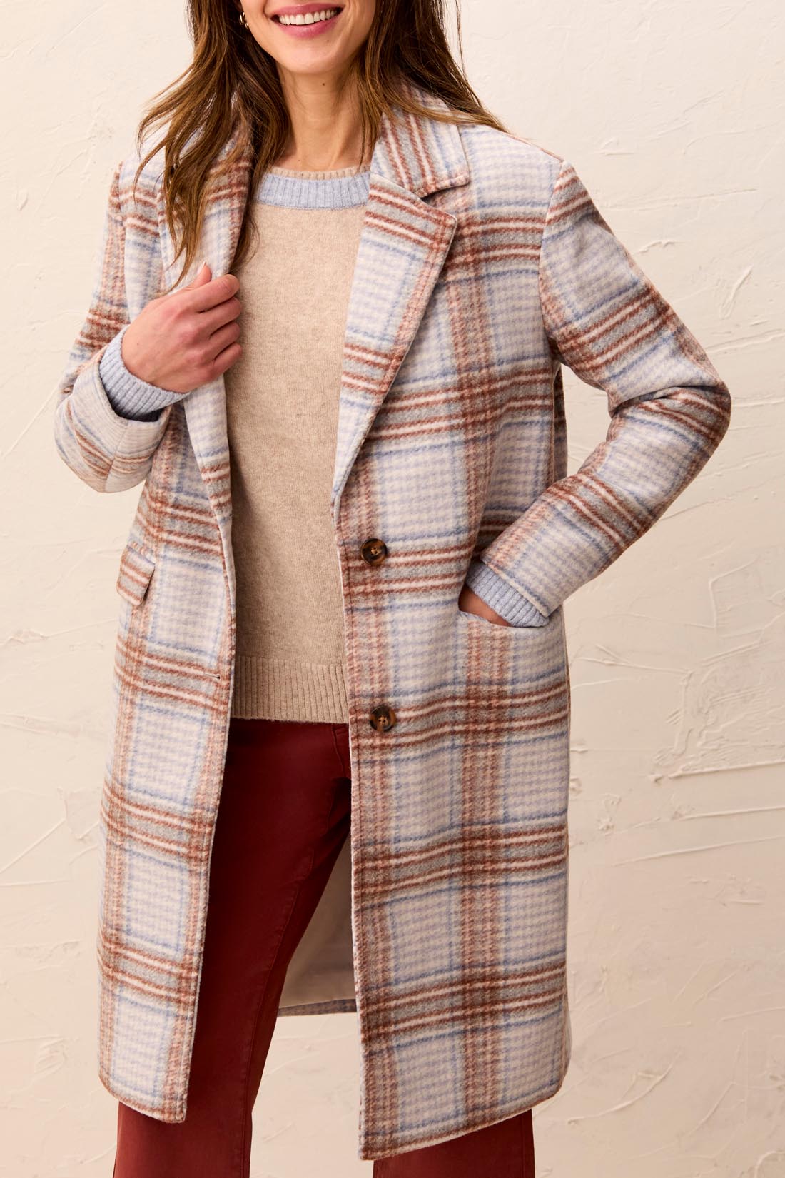 Plaid Car Coat With Removable Fooler Hoodie