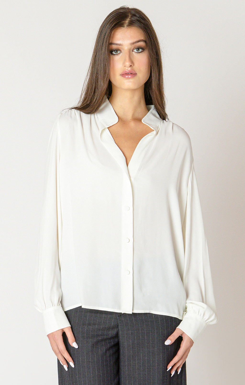 Relaxed Button Front Blouse