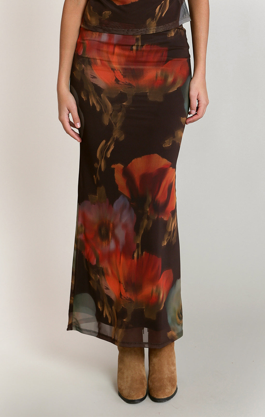 Mesh Floral Midi Skirt