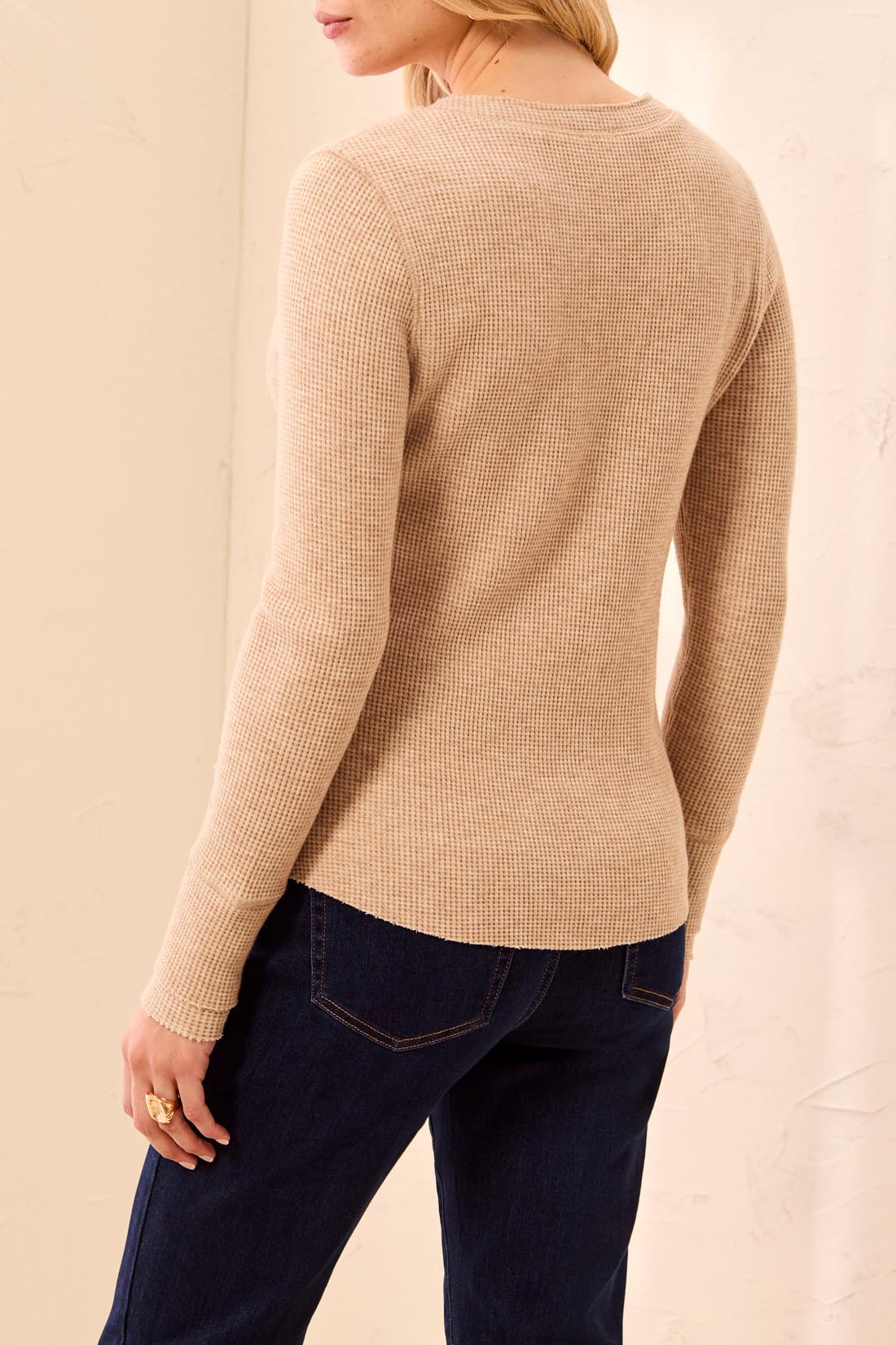 Brushed Waffle Knit Henley Long Sleeve Top