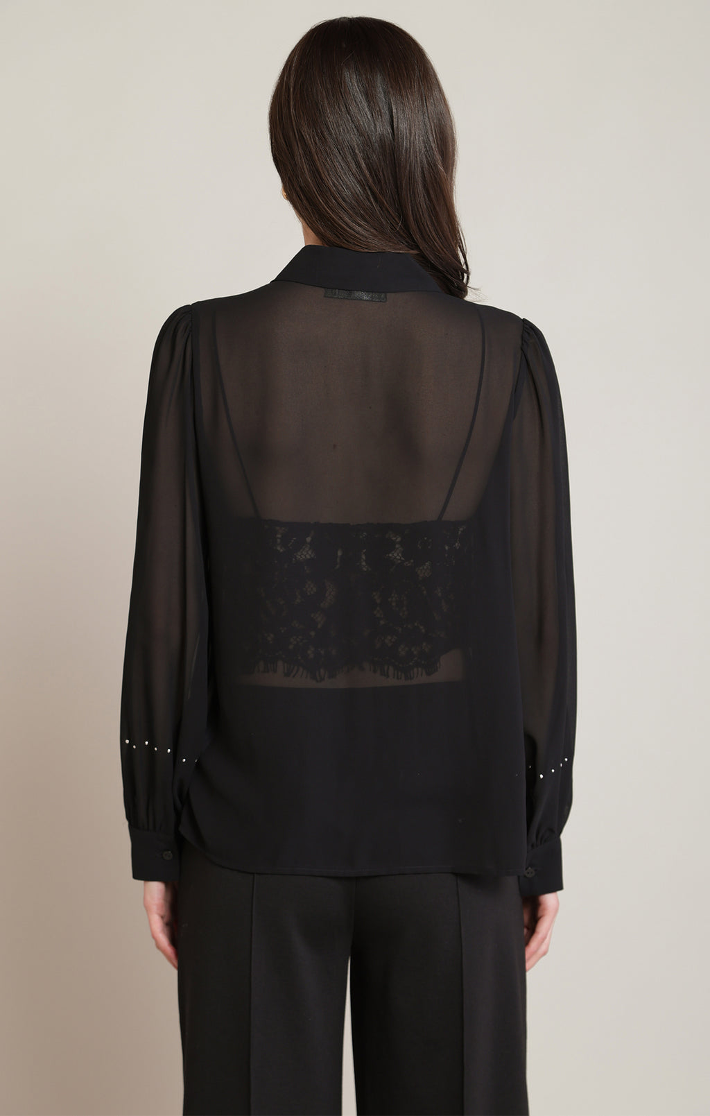 Sheer Pleated Studs Blouse
