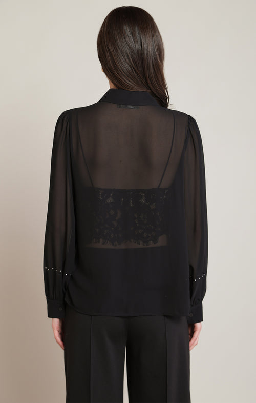 Sheer Pleated Studs Blouse