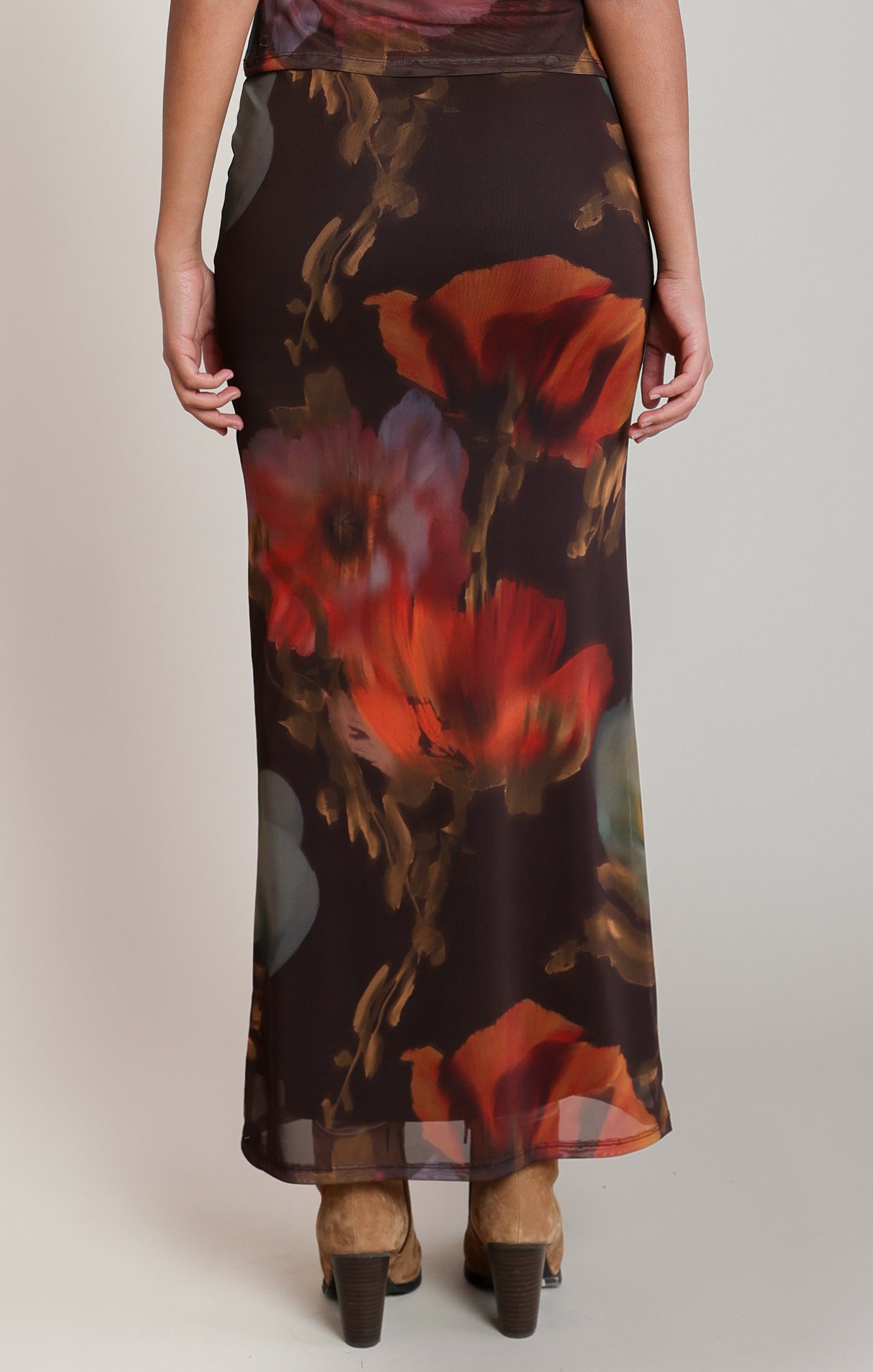 Mesh Floral Midi Skirt