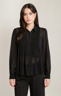 Sheer Pleated Studs Blouse
