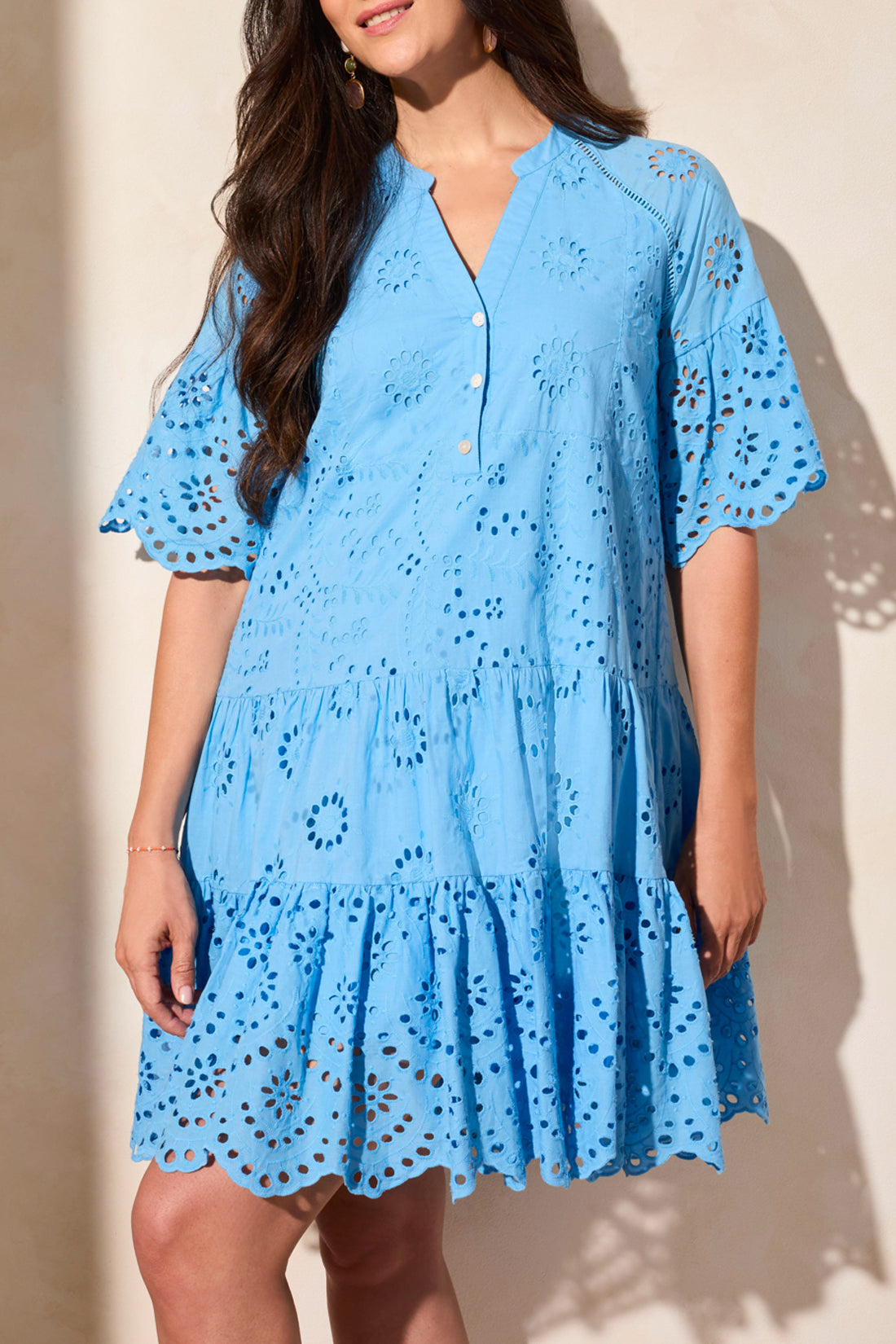 Cotton Eyelet Ruffle Short Sleeve Dress