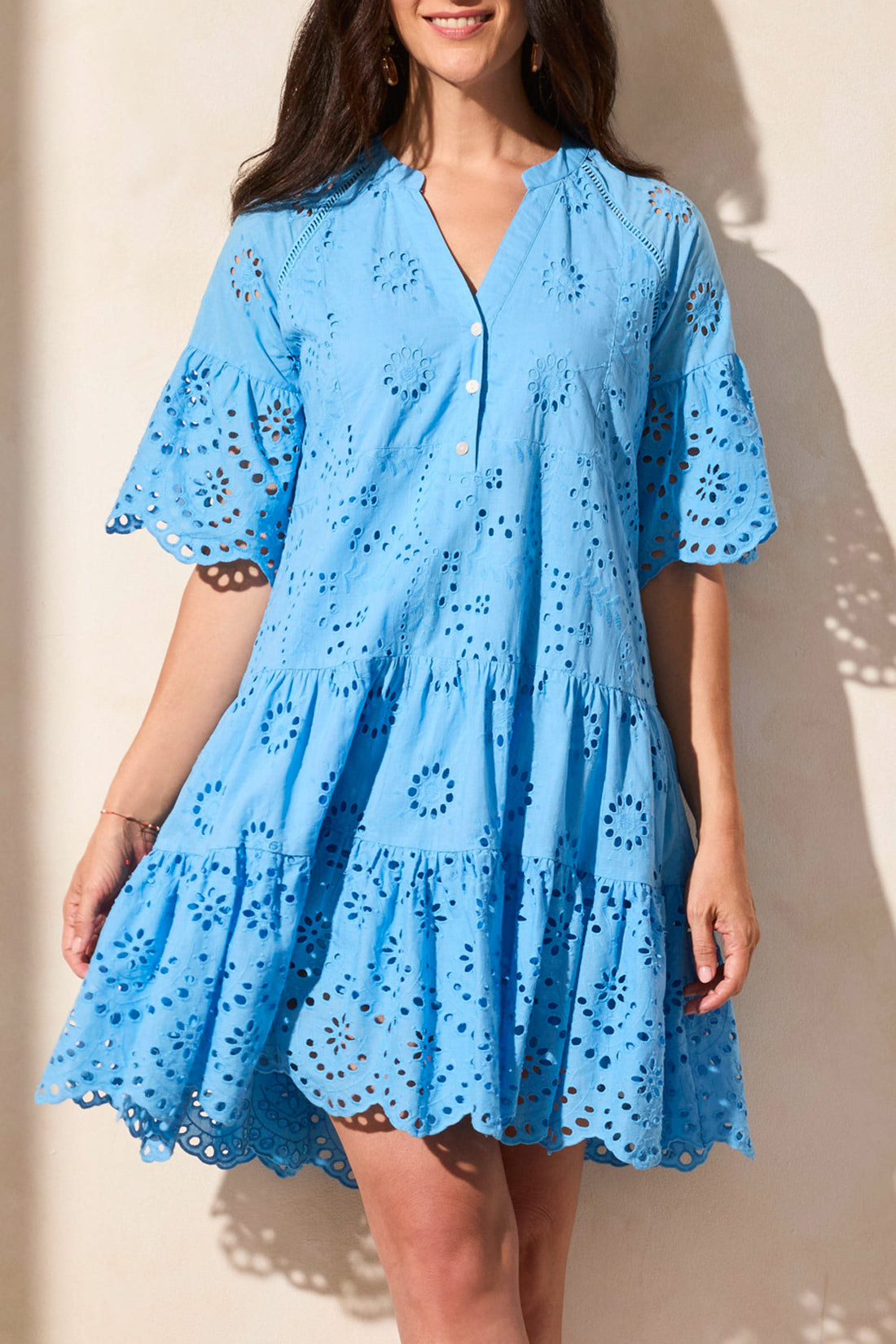 Cotton Eyelet Ruffle Short Sleeve Dress