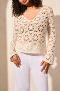 Crochet V-Neck Bell Sleeve Top