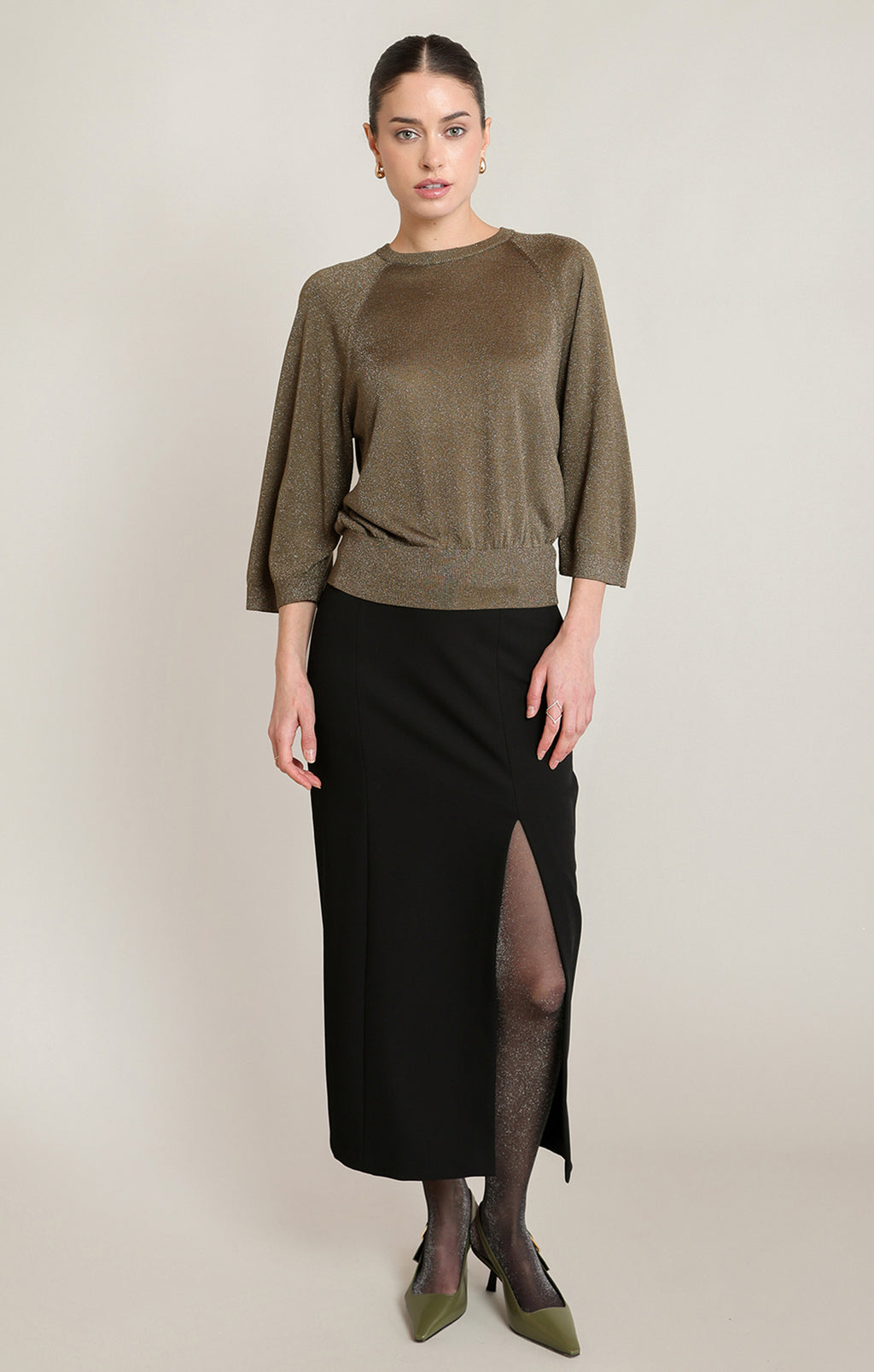 Glitter Lightweight 3/4 Sleeve Sweater