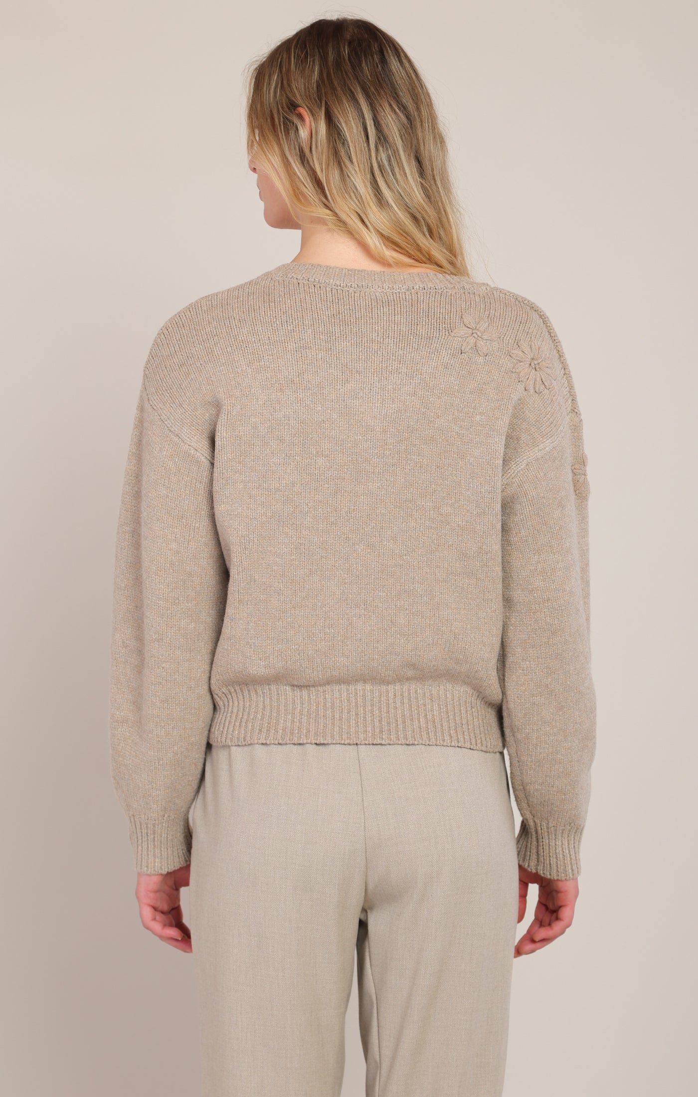 Flower Embroidered V-Neck Sweater