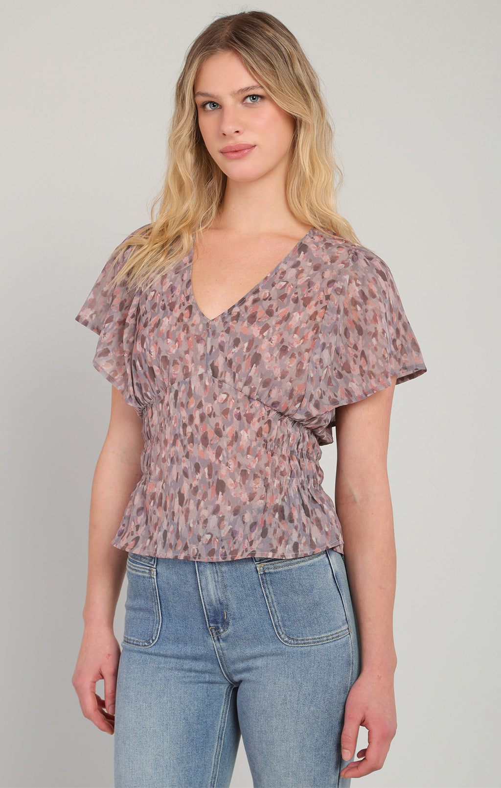 Smocked Waist Short Sleeve Blouse
