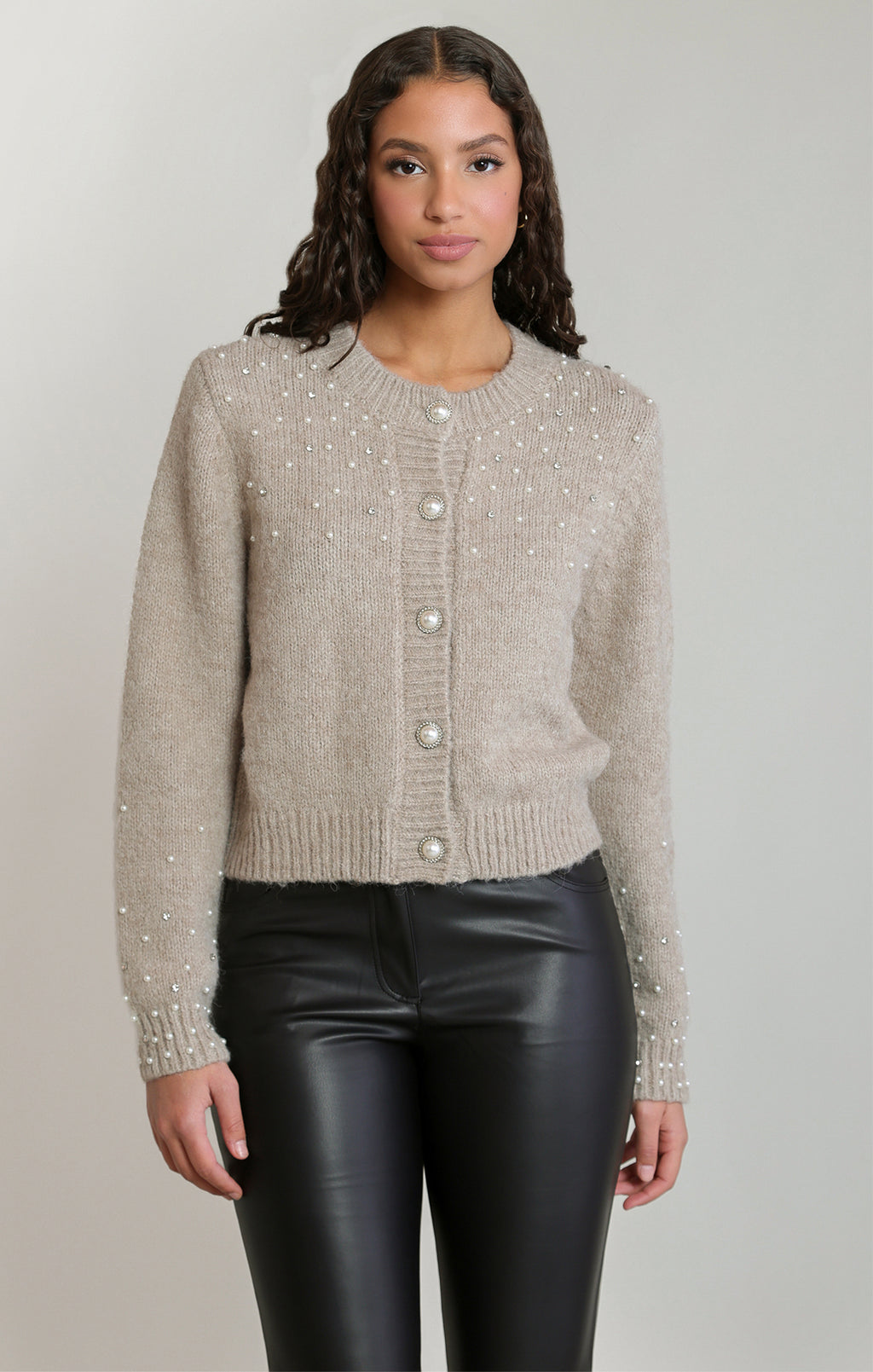 Pearl Embellished Button Front Cardigan