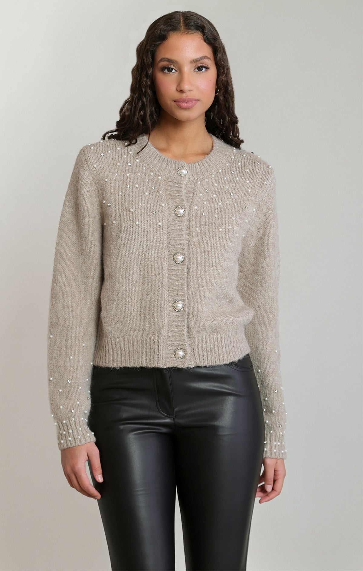 Pearl Embellished Button Front Cardigan