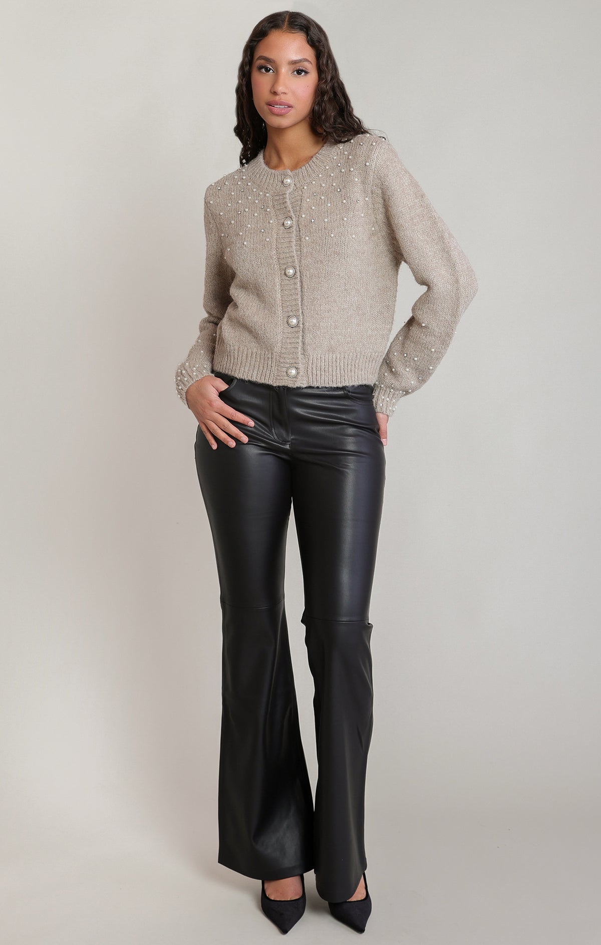 Pearl Embellished Button Front Cardigan