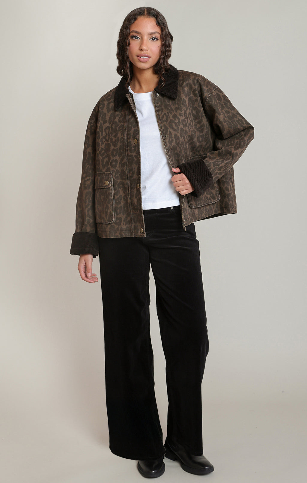 Leopard Denim Barn Jacket