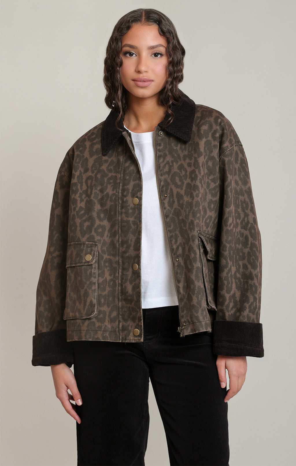 Leopard Denim Barn Jacket