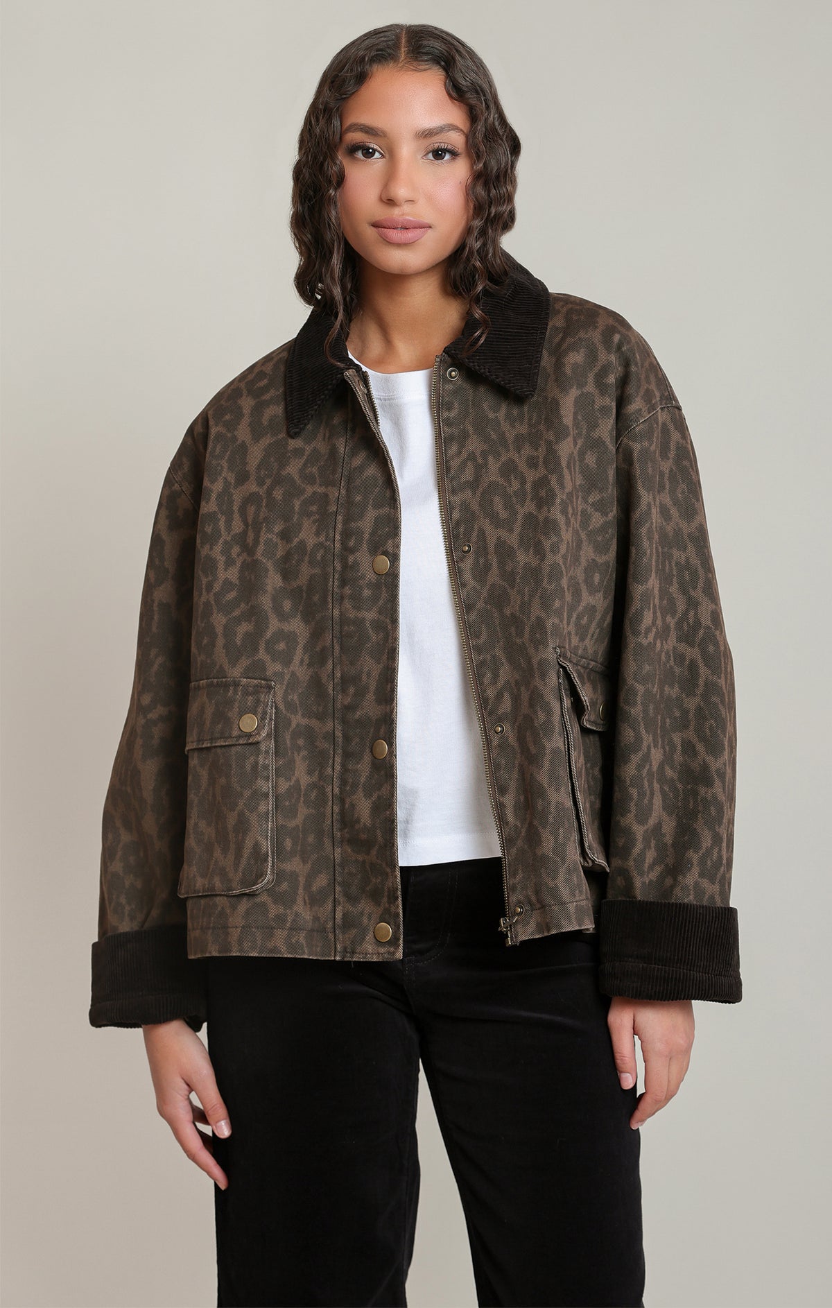 Leopard Denim Barn Jacket