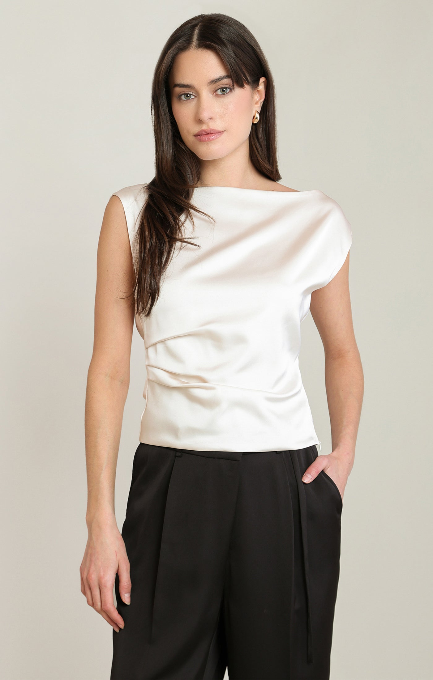 Draped Faux Satin Blouse